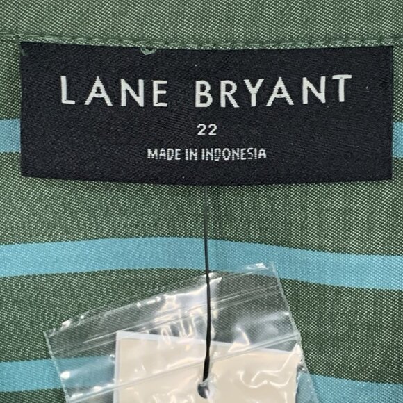 Lane Bryant Button Up Top NEW Womens 22 Green Striped Button Cuffs Casual Office - Picture 2 of 10